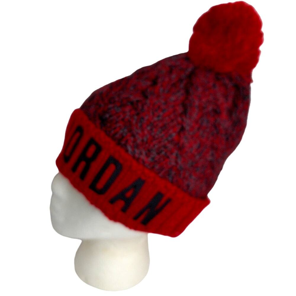 Jordan Knit Pom Red Beanie Cap Hat Youth One Size New